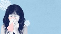 Sneezing woman with coronavirus symptoms social banner