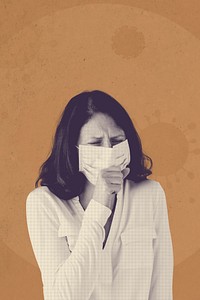 Coughing woman with coronavirus symptoms background