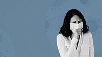 Coughing woman with coronavirus symptoms background