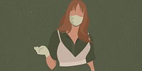 Woman with a face mask and latex gloves during COVID-19 on a green background illustration