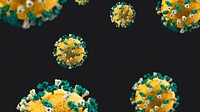 Yellow and green novel coronavirus under the microscope on a black background banner