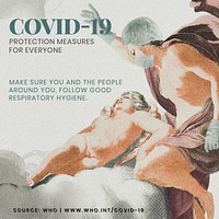 COVID-19 protection measure guide with ancient Greek painting remix illustration vector 