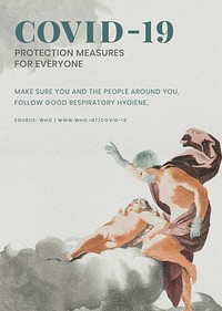 COVID-19 protection measure guide with ancient Greek painting remix illustration vector