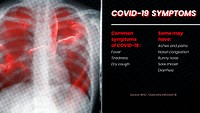Chest X-ray scan with COVID-19 symptoms based on WHO psd mockup banner