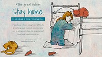 Little girl staying home praying illustration vector banner and WHO&#39;s advice on self isolatation