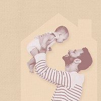 Loving father raising baby up at home graphic illustration social ad
