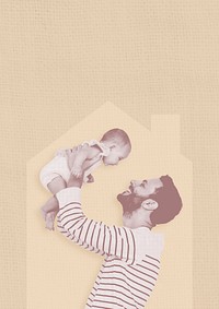 Loving father raising baby up at home graphic illustration