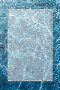 Silver rectangle frame on blue marbled background vector