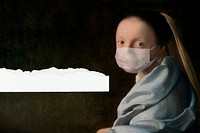 Young woman by Johannes Vermeer wearing a face mask, design remix