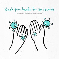 Wash your hands for 20 seconds. This image is part our collaboration with the Behavioural Sciences team at Hill+Knowlton Strategies to reveal which Covid-19 messages resonate best with the public. Learn more about this collection here: <a href="http://rawpixel.com/coronavirus" target="_blank">rawpixel.com/coronavirus</a>