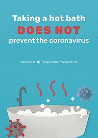 Taking a hot bath does not prevent the coronavirus paper craft vector