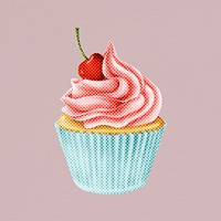 Halftone cherry cupcake sticker