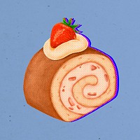 Halftone strawberry shortcake roll with neon outline sticker