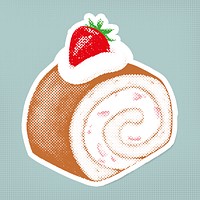 Halftone strawberry shortcake roll sticker overlay with white border 