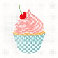 Halftone cherry cupcake sticker overlay