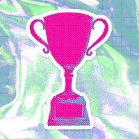 Hand drawn funky trophy halftone style sticker with a white border