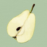 Halftone pear cut in a half sticker design element