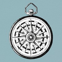 Halftone vintage compass sticker design element