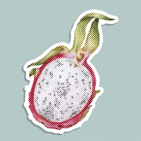 Halftone dragon fruit cut in a half sticker with a white border