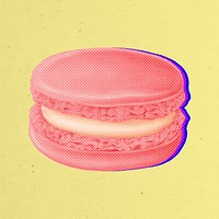 Halftone pink macaron with neon outline sticker overlay