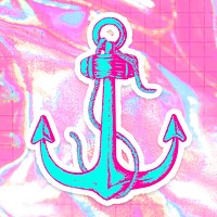 Hand drawn funky anchor halftone style sticker with a white border
