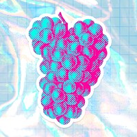 Hand drawn funky grapes halftone style sticker with a white border