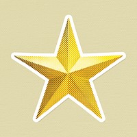 Hand drawn yellow star halftone style sticker with a white border illustration