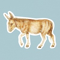 Hand drawn donkey halftone style sticker with a white border illustration