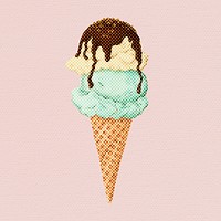 Hand drawn ice cream cone halftone style illustration