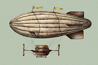 Hand drawn airship halftone style illustration