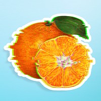 Mandarin orange with glitch effect sticker with white border overlay