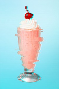 Strawberry milkshake with glitch effect design element 