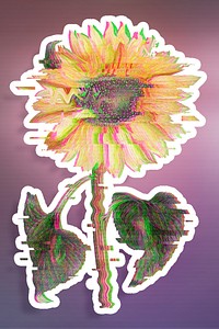 Sunflower with glitch effect sticker with white border