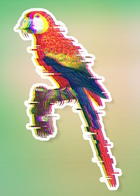 Macaw with glitch effect sticker with white border design element