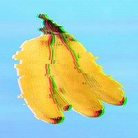 Banana with a glitch effect on a blue background