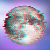 Full moon with a glitch effect on a purple background