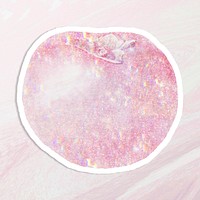 Sparkling pink persimmon holographic style sticker illustration with white border