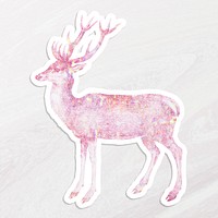 Pink holographic deer sticker with a white border