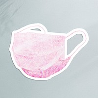 Pink holographic face mask sticker with a white border