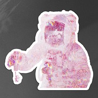 Pink holographic astronaut sticker with a white border