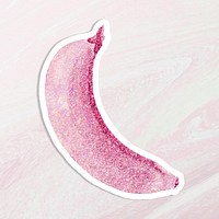 Pink holographic banana sticker with white border 