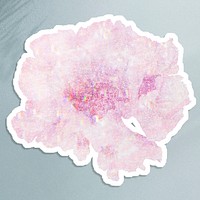 Pink holographic peony flower sticker with white border