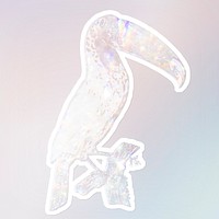 Silver holographic Toco toucan bird sticker with white border