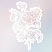 Silver holographic cabbage rose flower sticker with white border