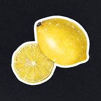 Hand drawn sparkling lemons sticker with white border