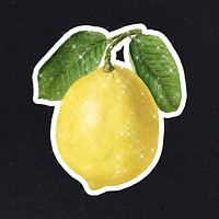Hand drawn sparkling lemon sticker with white border