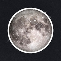 Sparkling full moon sticker with white border