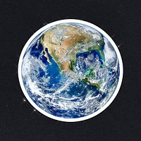 Sparkling planet earth sticker with white border