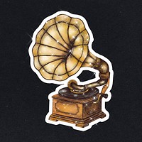 Sparkling gramophone sticker with white border