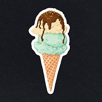Hand drawn sparkling ice cream cone sticker with white border